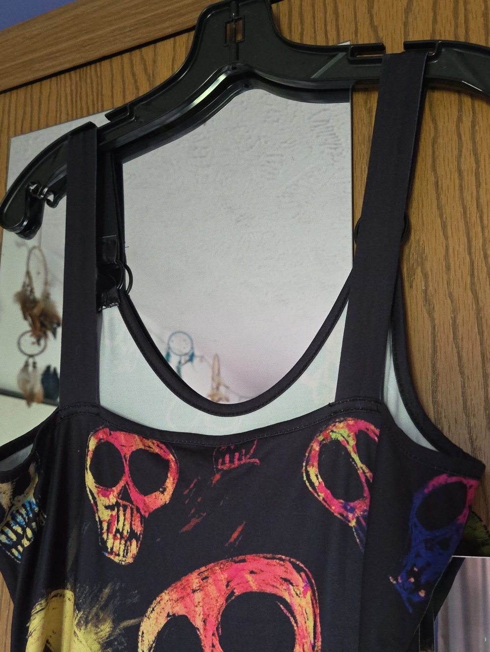 Black Skull Print Slip On Dress with Neon Accents - Picture 2 of 6